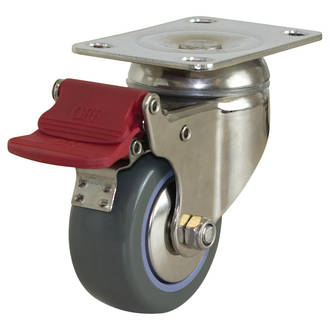 Swivel Brake SS Castor with 75mm Polyurethane Wheel