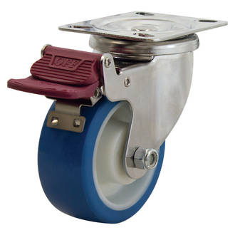 Swivel Brake SS Castor with 100mm Rebound Polyurethane Wheel